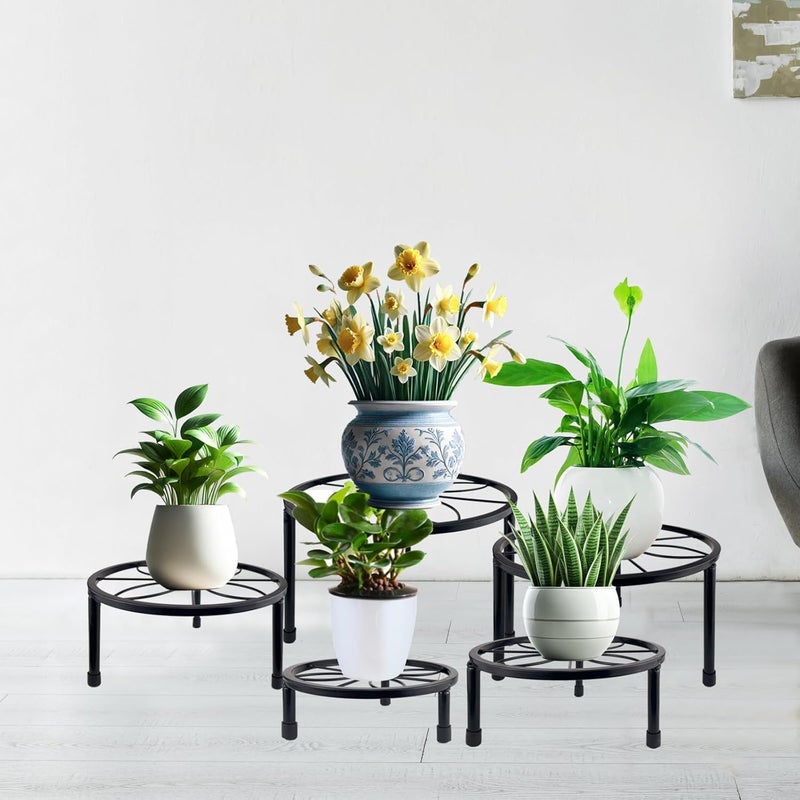 HENABLE 5 Packs Metal Plant Stand Indoor, Outdoor Black Plant Stand for Multiple Plant, Rustproof Iron Round Heavy Duty Flower Pot Stand, Plant Shelf for Planter Garden Home - Image 3